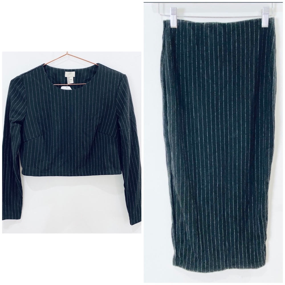 NEW H&M pinstripe pencil skirt crop top set